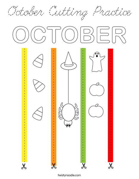 October Cutting Practice Coloring Page