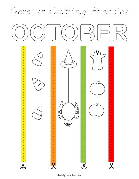 October Cutting Practice Coloring Page