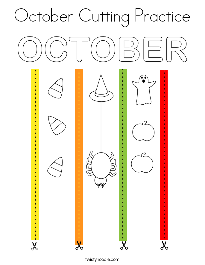 October Cutting Practice Coloring Page