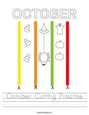 October Cutting Practice Handwriting Sheet