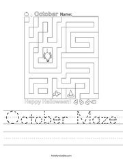 October Maze Handwriting Sheet