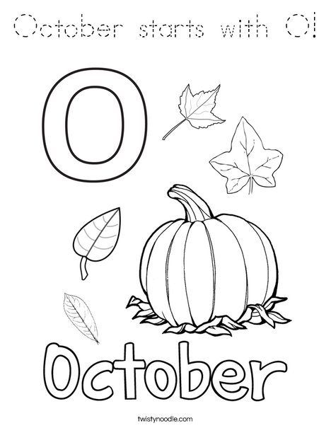 October starts with O Coloring Page - Tracing - Twisty Noodle