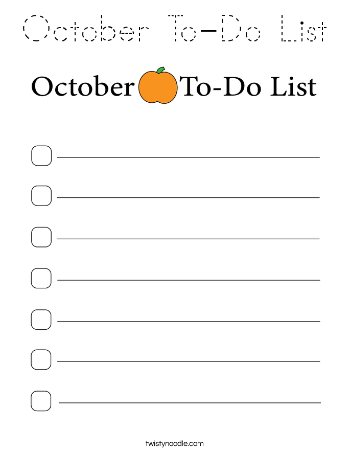 October To-Do List Coloring Page