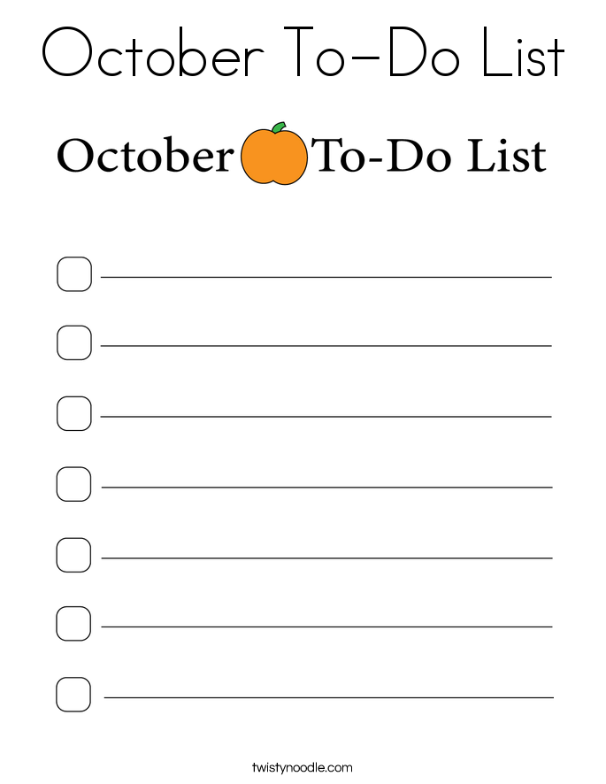 October To-Do List Coloring Page