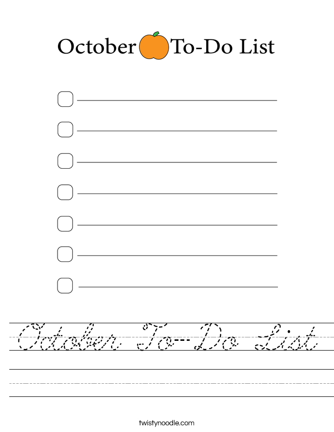 October To-Do List Worksheet