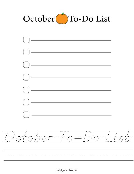 October To-Do List Worksheet