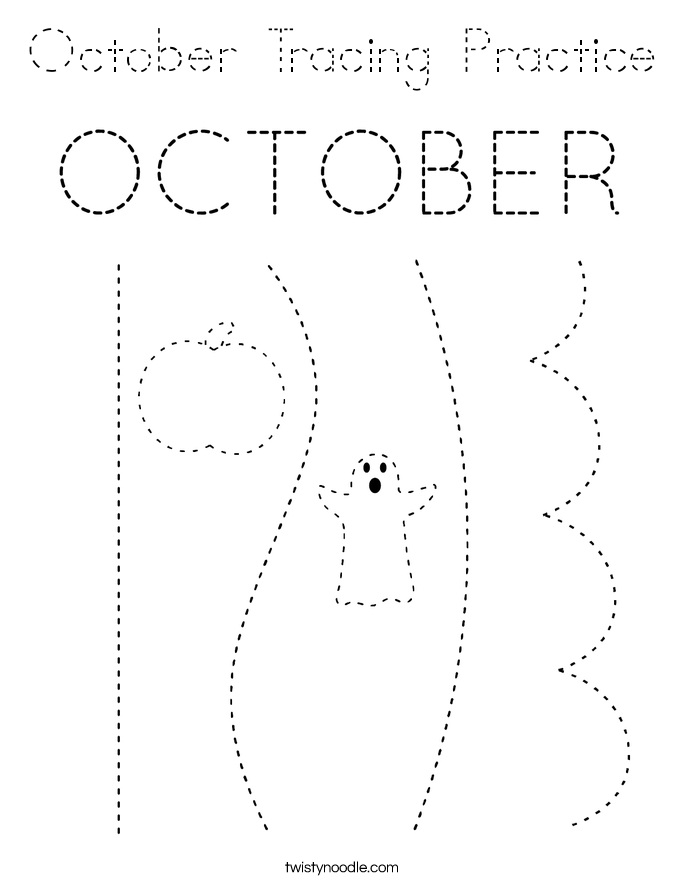 October Tracing Practice Coloring Page