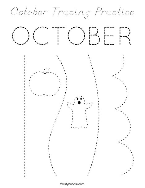 October Tracing Practice Coloring Page