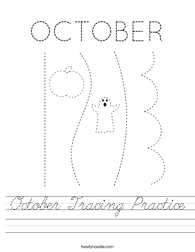October Tracing Practice Worksheet