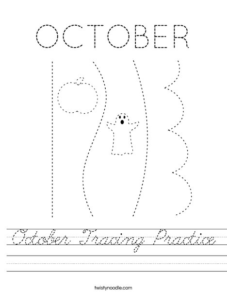 October Tracing Practice Worksheet