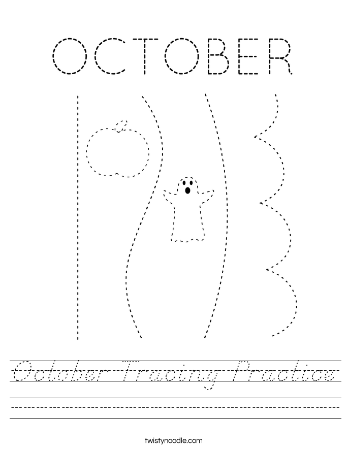 October Tracing Practice Worksheet