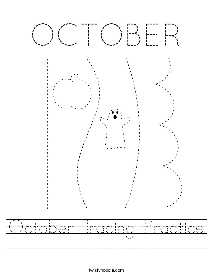 October Tracing Practice Worksheet