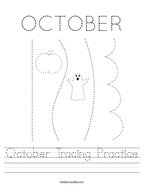 October Tracing Practice Handwriting Sheet