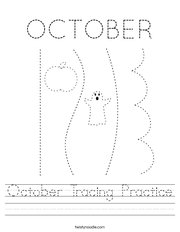 October Tracing Practice Handwriting Sheet