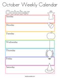 October Weekly Calendar Coloring Page
