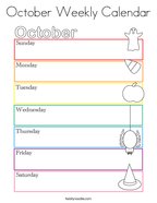 October Weekly Calendar Coloring Page