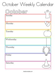 October Weekly Calendar Coloring Page