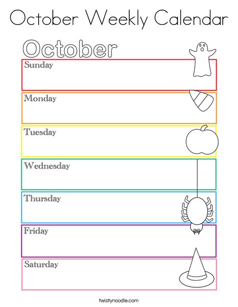 October Weekly Calendar Coloring Page Twisty Noodle October Weekly Calendar Coloring Page Twisty Noodle