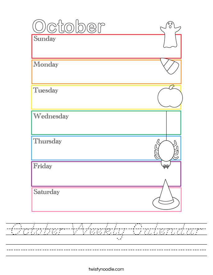 October Weekly Calendar Worksheet