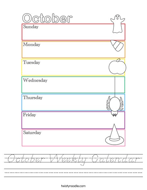 October Weekly Calendar Worksheet