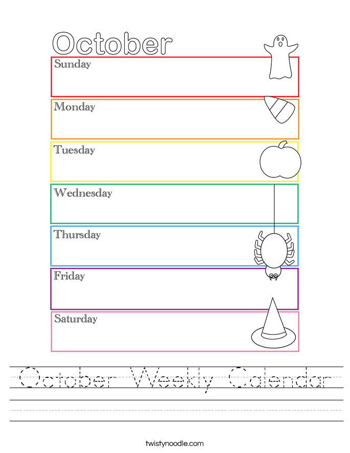 October Weekly Calendar Worksheet