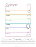 October Weekly Calendar Worksheet