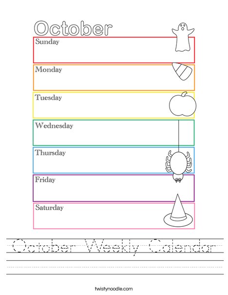 October Weekly Calendar Worksheet