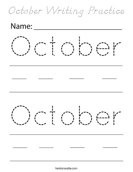 October Writing Practice Coloring Page