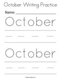 October Writing Practice Coloring Page