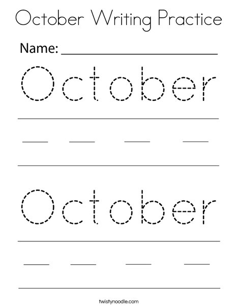 October Writing Practice Coloring Page
