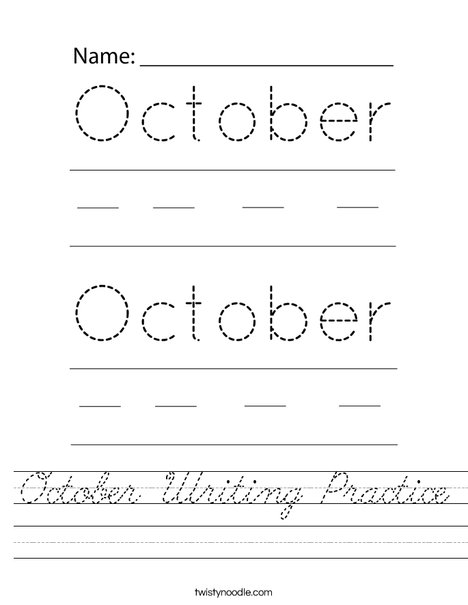 October Writing Practice Worksheet