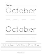 October Writing Practice Handwriting Sheet