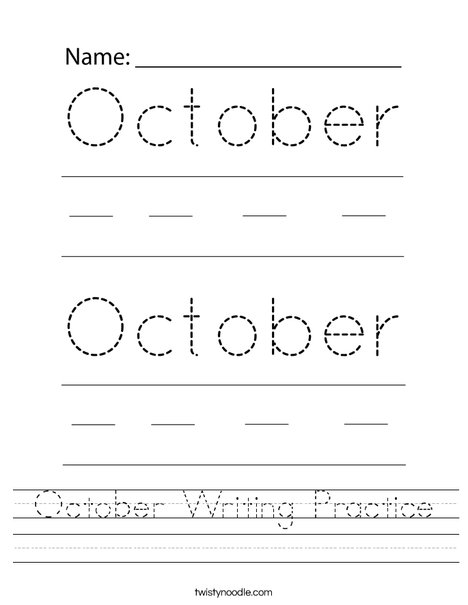 October Writing Practice Worksheet