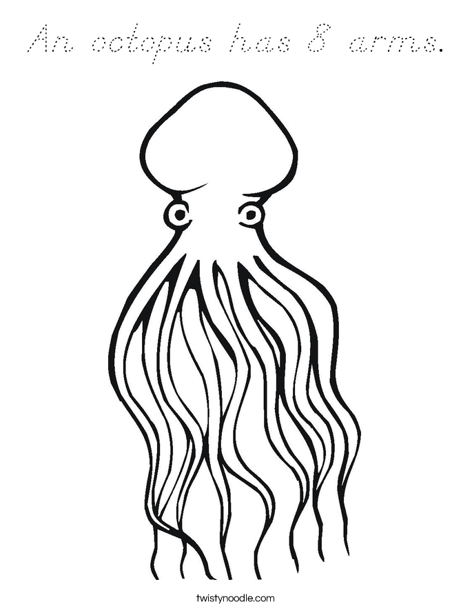 An octopus has 8 arms. Coloring Page