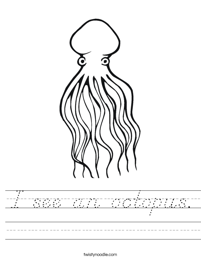 I see an octopus Worksheet D'Nealian Twisty Noodle