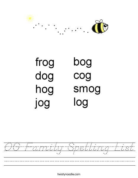 OG Family Spelling List Worksheet