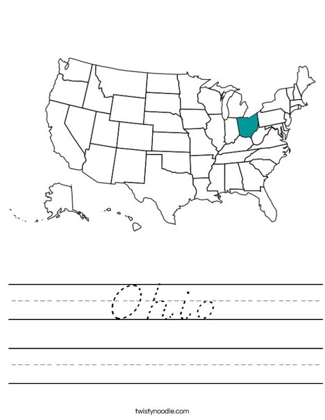 Ohio Worksheet - D'Nealian - Twisty Noodle