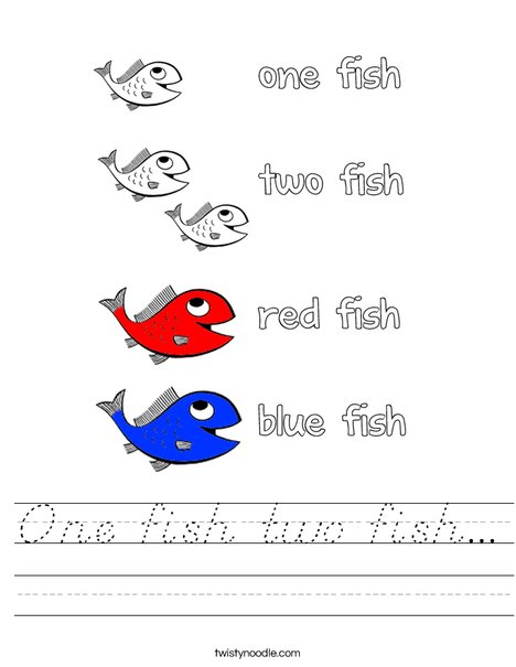 One fish Two fish Red Fish Blue Fish Worksheet
