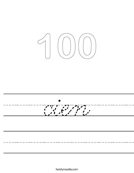 cien Worksheet - Cursive - Twisty Noodle