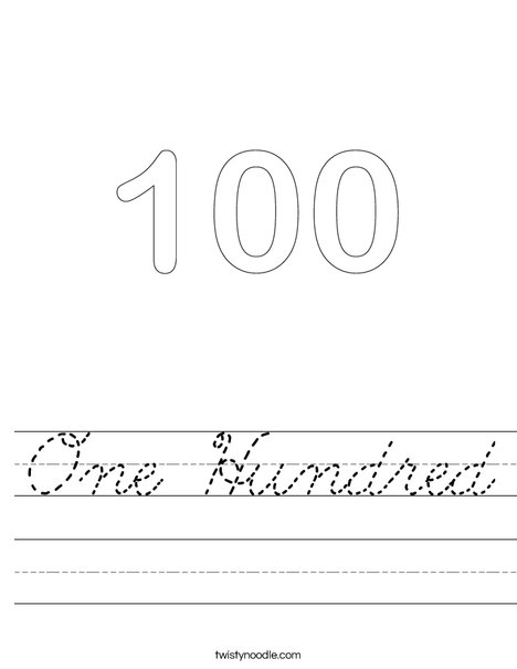 One Hundred Worksheet - Cursive - Twisty Noodle