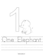 One Elephant Handwriting Sheet
