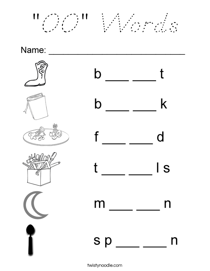 "OO" Words Coloring Page