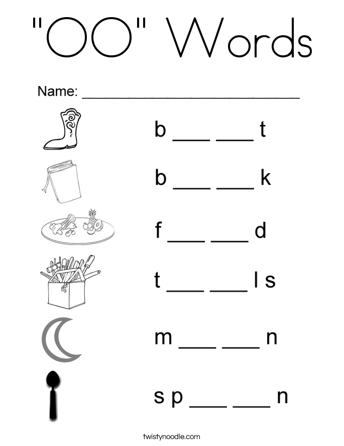 "OO" Words Coloring Page
