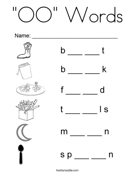 "OO" Words Coloring Page