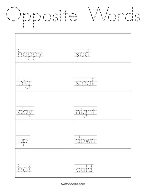 Opposite Words Coloring Page