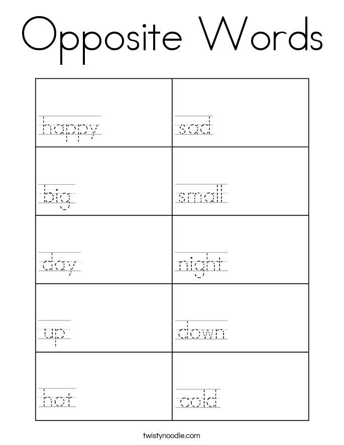 Opposite Words Coloring Page