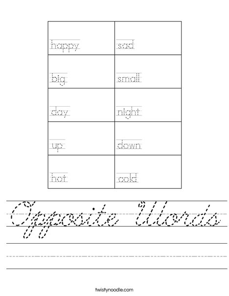 Opposite Words Worksheet