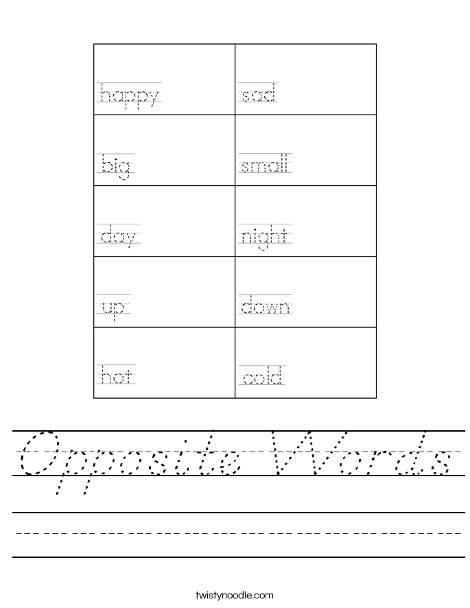 Opposite Words Worksheet