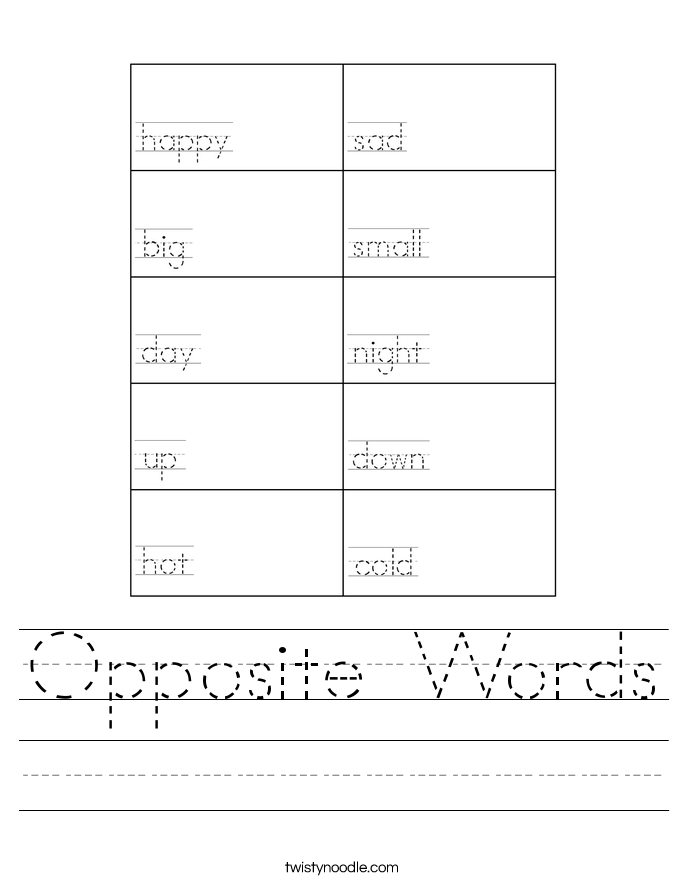 Opposite Words Worksheet