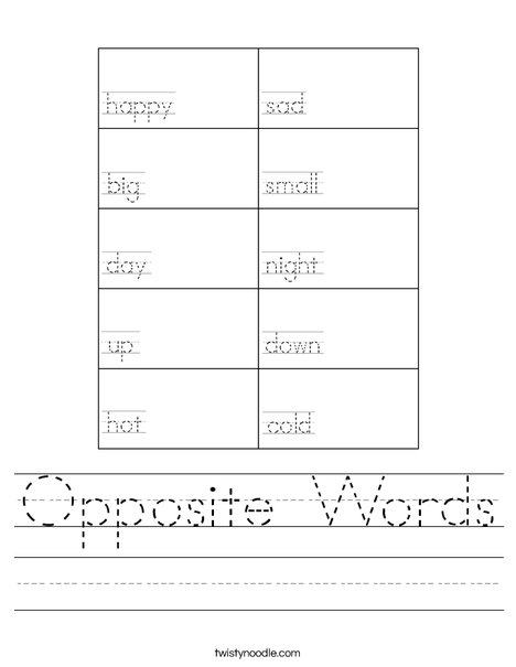Opposite Words Worksheet
